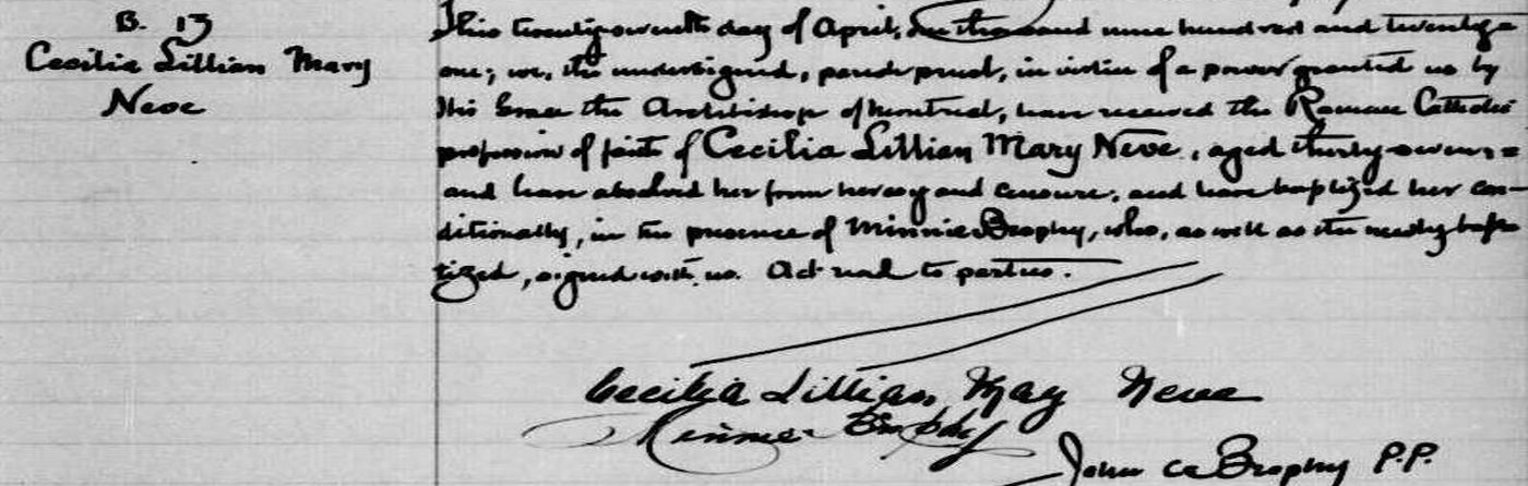 Baptême Catholique de Lilian Neve